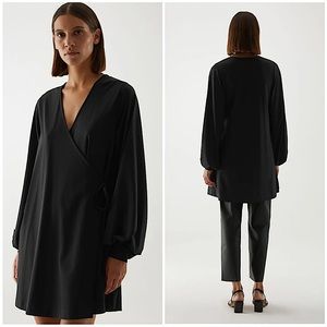 COS Voluminous Sleeve Wrap Dress in Black Size Medium